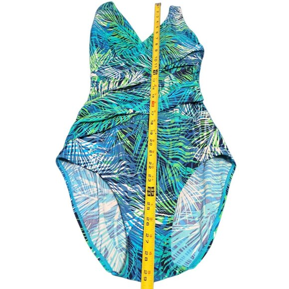 2 LL Bean One-Piece Swimsuit 8 Long Tropical Palm Slimming Shaping Surplice Tall - Picture 10 of 11
